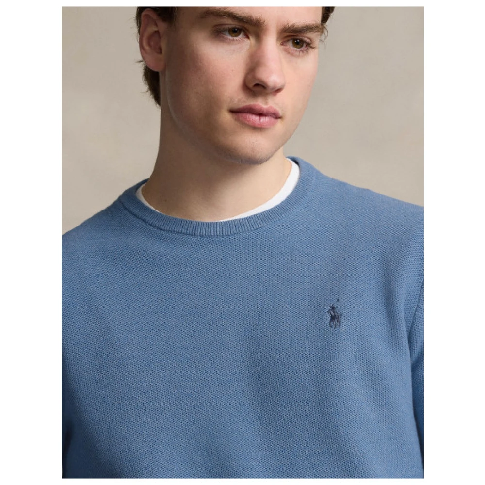 Polo Ralph Lauren Honingraat Gebreide Ronde Hals Trui Blue Heren