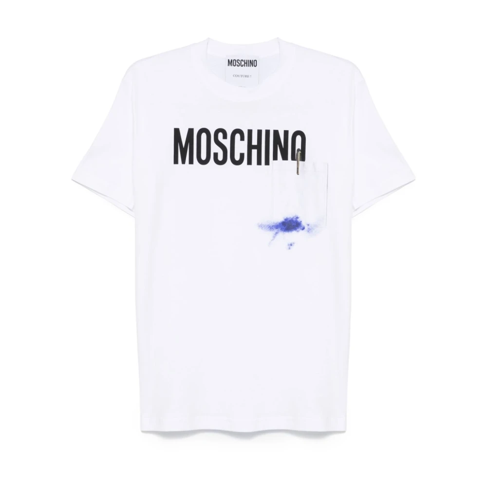 Moschino Wit Crew Neck T-shirt met Print White Heren