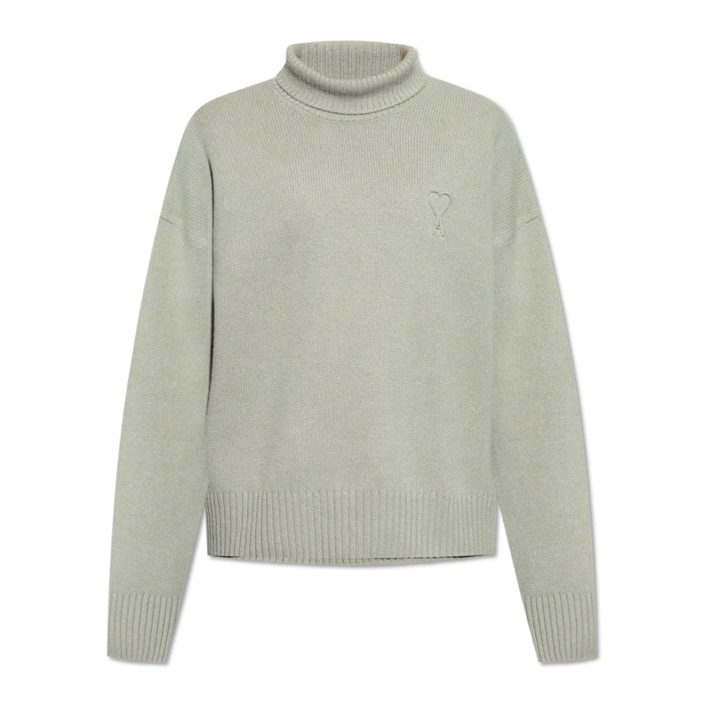 Ami Paris Wollen Turtleneck met Logo Green Heren