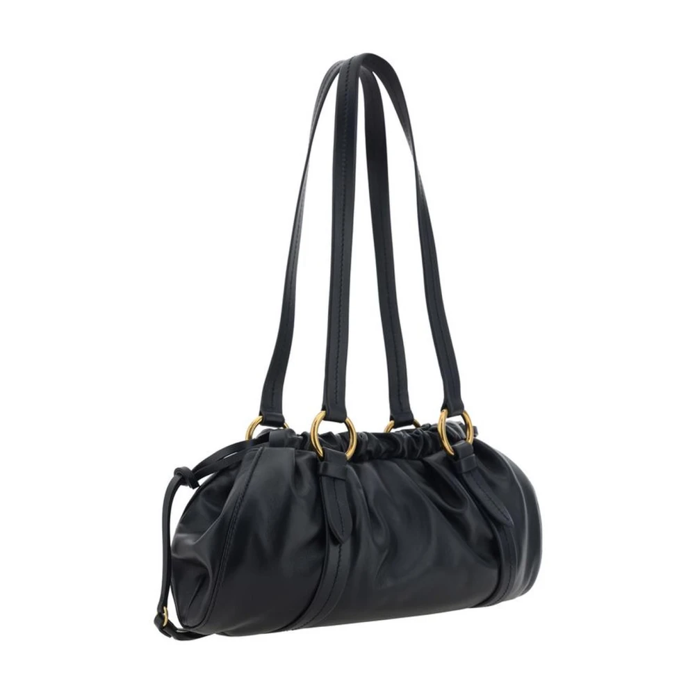 Miu Stijlvolle leren schoudertas met trekkoordsluiting Black Dames