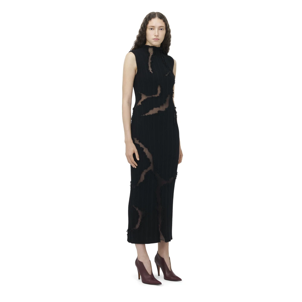 alexander mcqueen Zwarte Wollen Gebreide Midi Jurk Black Dames
