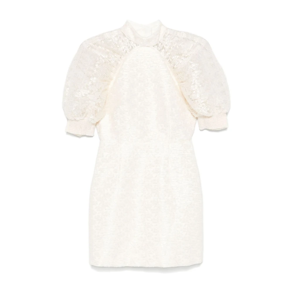 Rotate Birger Christensen Korte Mouw Geplooide Mini-jurk met Kant White Dames