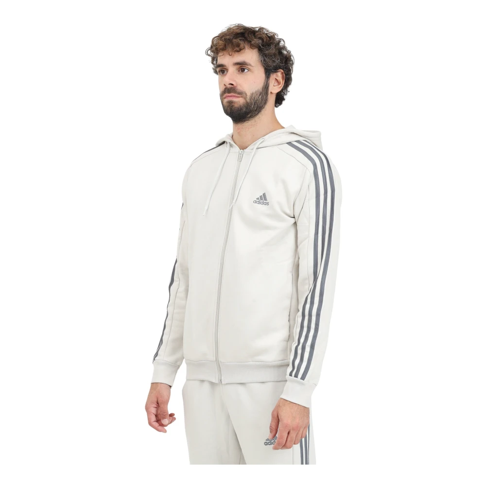 Adidas Essentials 3 Stripes Zip Sweater Beige Heren