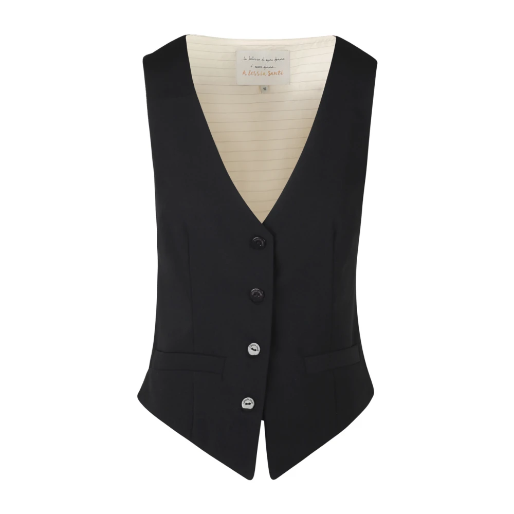 Alessia Santi Gabardine V-hals Mouwloos Gilet Black Dames