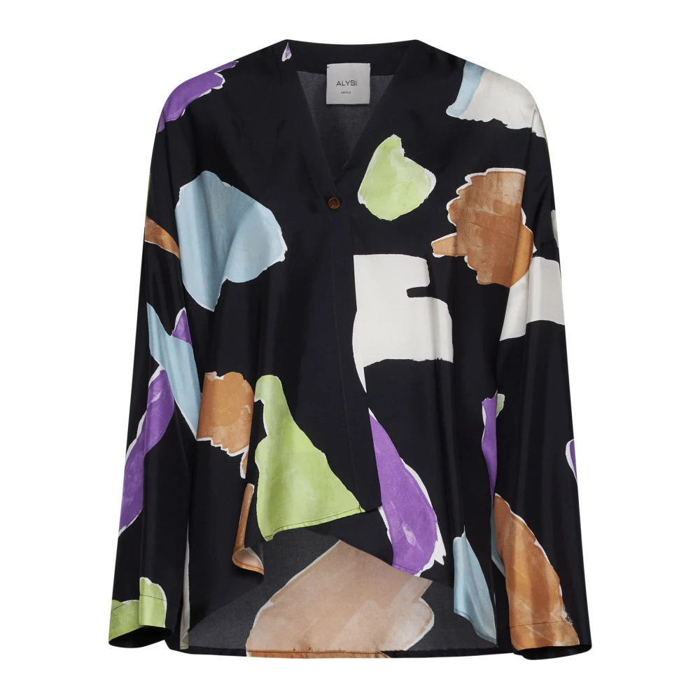 Alysi Abstract Patroon Zijden Shirt Multicolor Dames