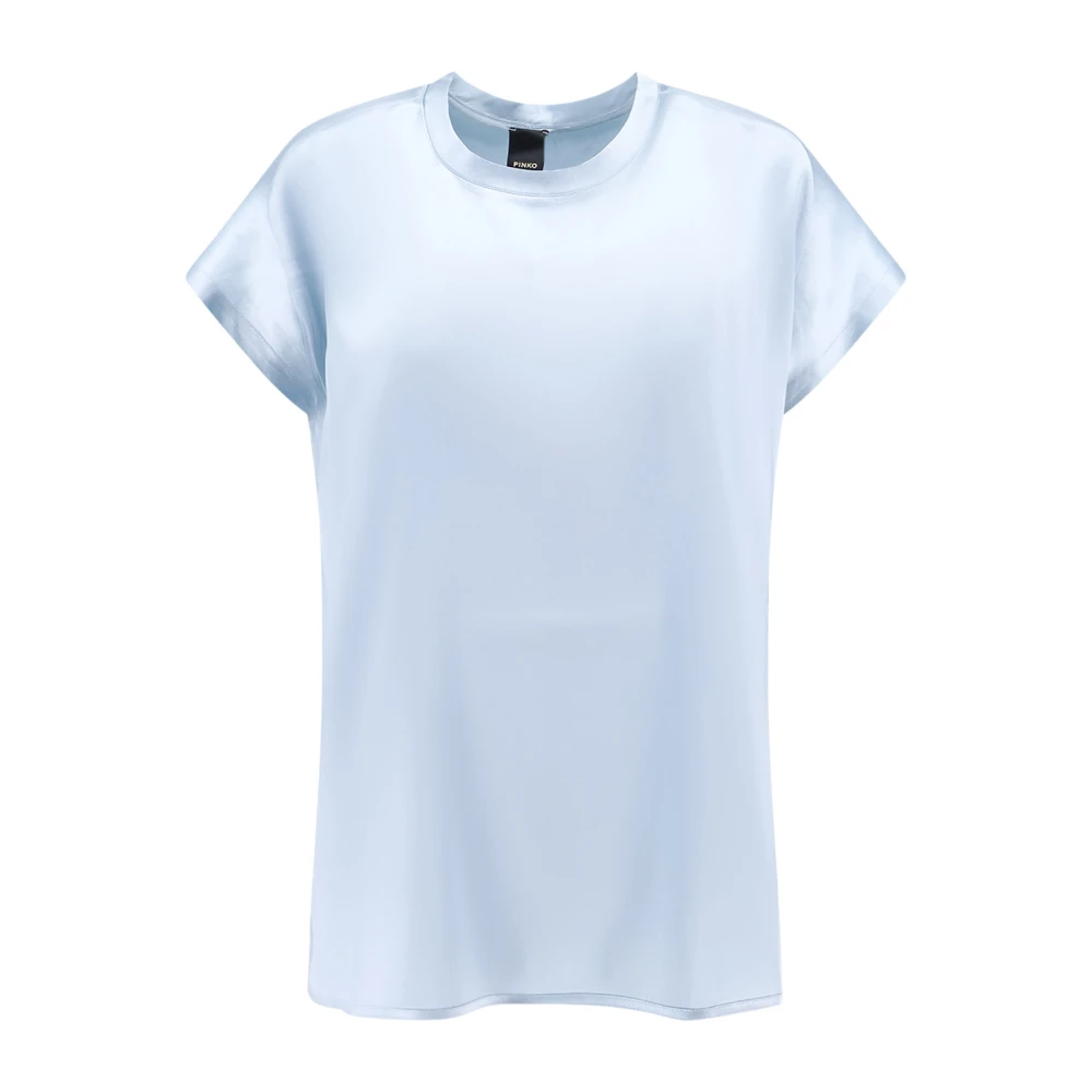 Pinko Zijden Crew-neck Korte Mouw Top Blue Dames