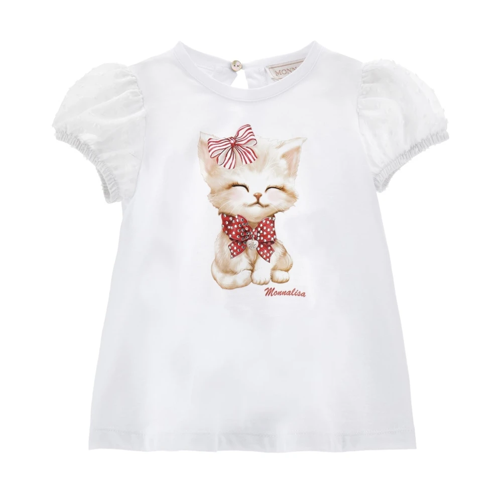 Monnalisa Girls White Kids Short Sleeve T-Shirts, 18 M, Cotton T-Shirt