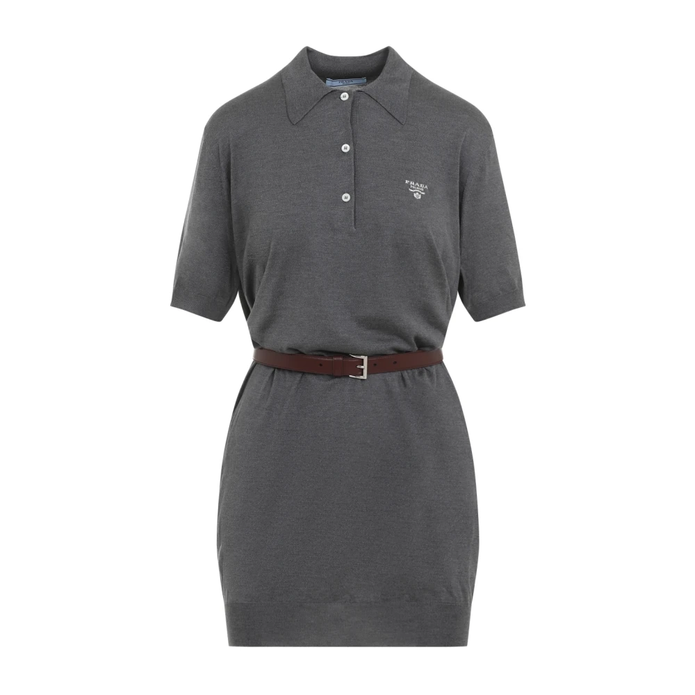 Prada Blå Polo Krage Klänning Gray, Dam