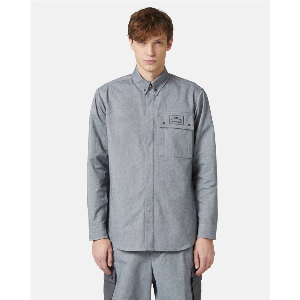 Iceberg Overhemd in gemêleerde technische gabardine Gray Heren
