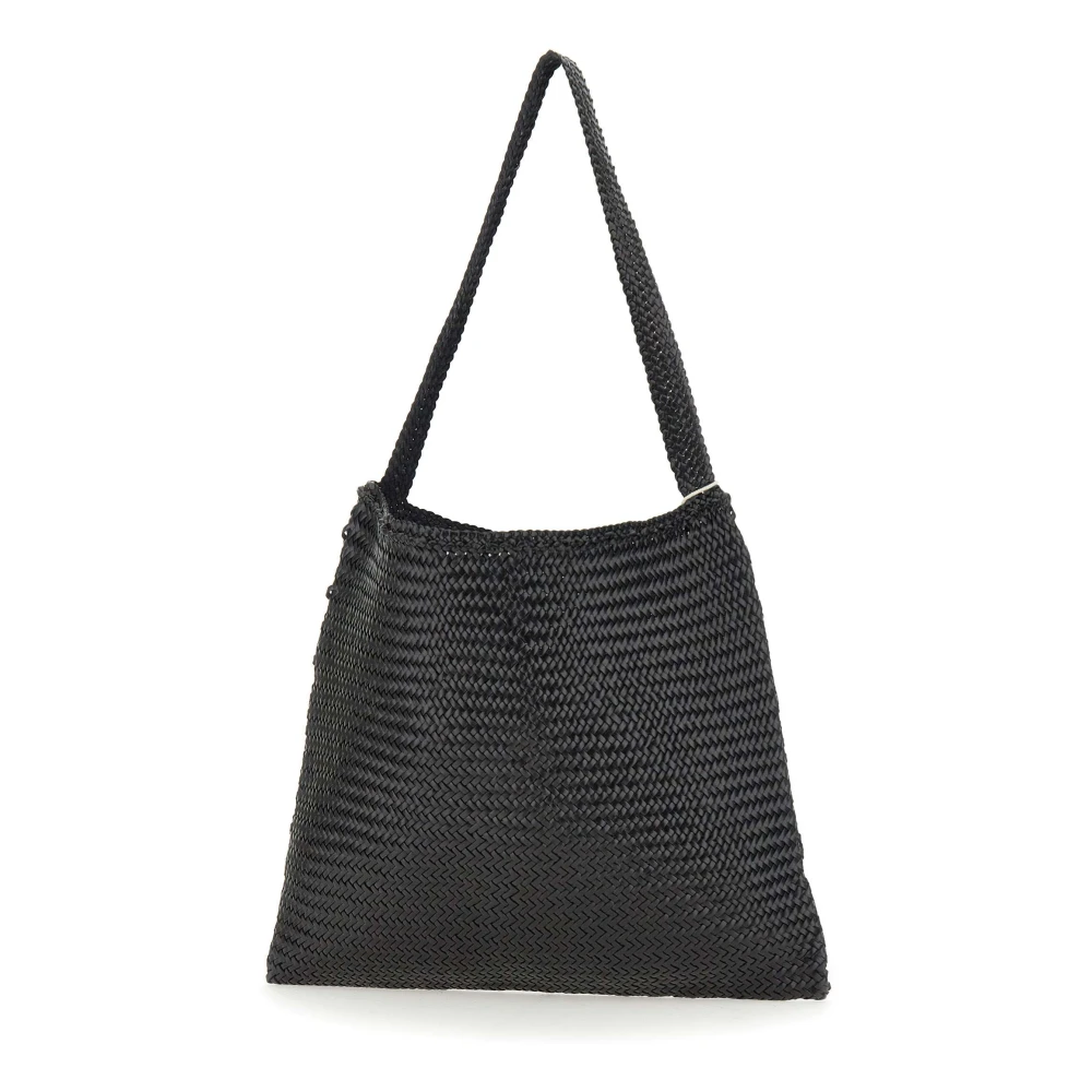 Dragon Diffusion Zwarte leren schoudertas met geweven textuur Black Dames