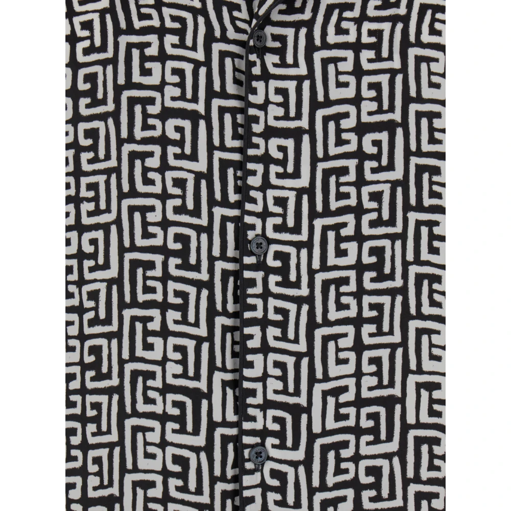Balmain Monogram Print Cuban Collar Shirt White Heren
