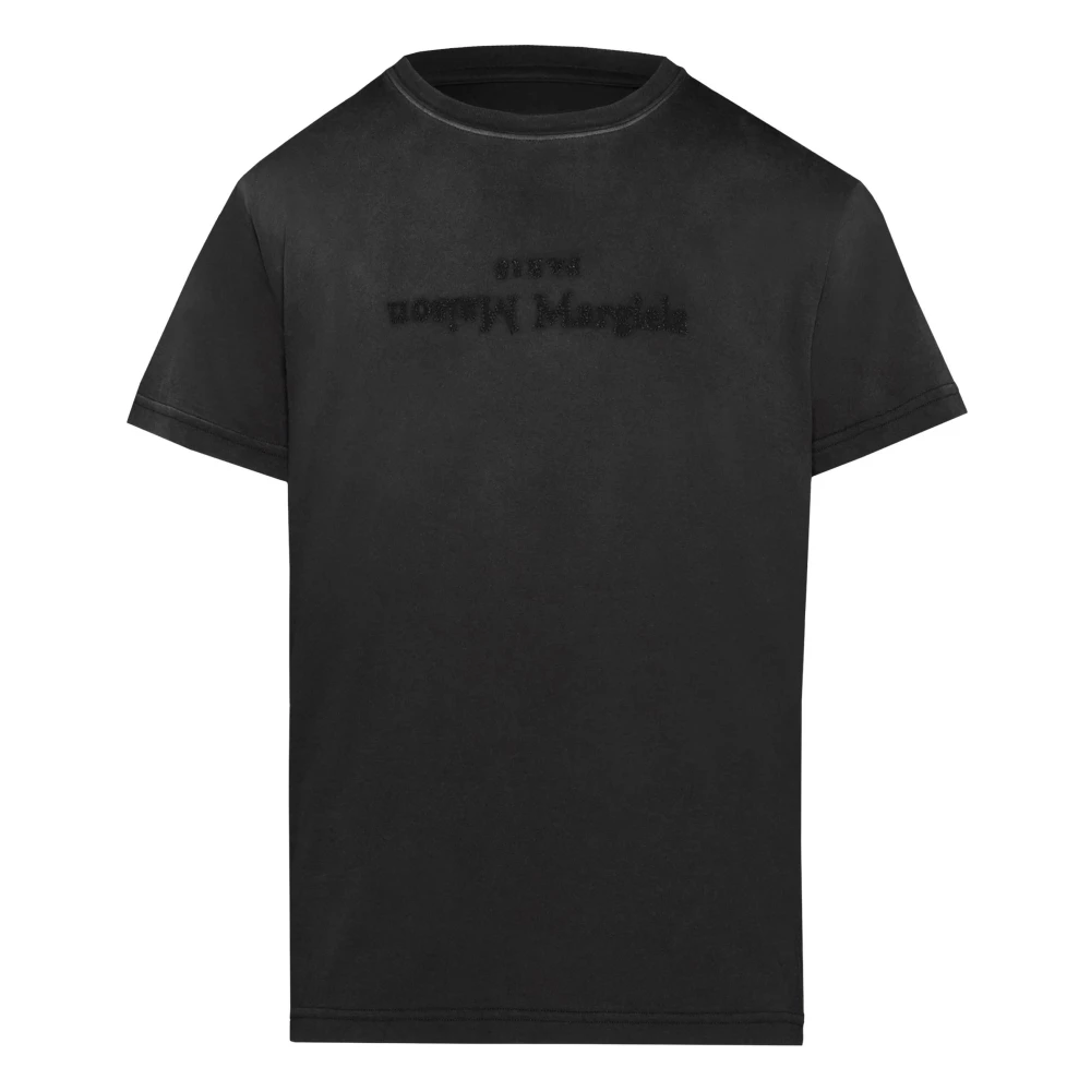 Maison Margiela Zwart Logo Print Katoenen T-Shirt Black Dames