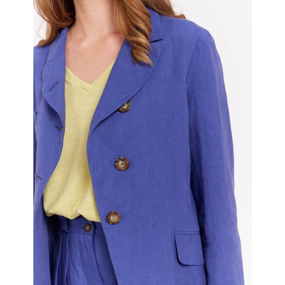 Ines De La Fressange Paris Blauwe Linnen Yohan Jas Elegante Stijl Blue Dames