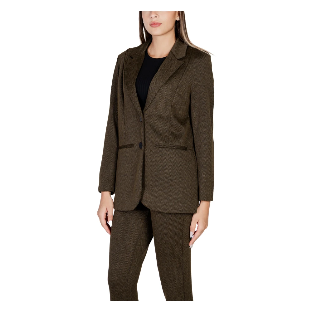 Ichi Jacquard Oversize Blazer Herfst Winter Collectie Green Dames