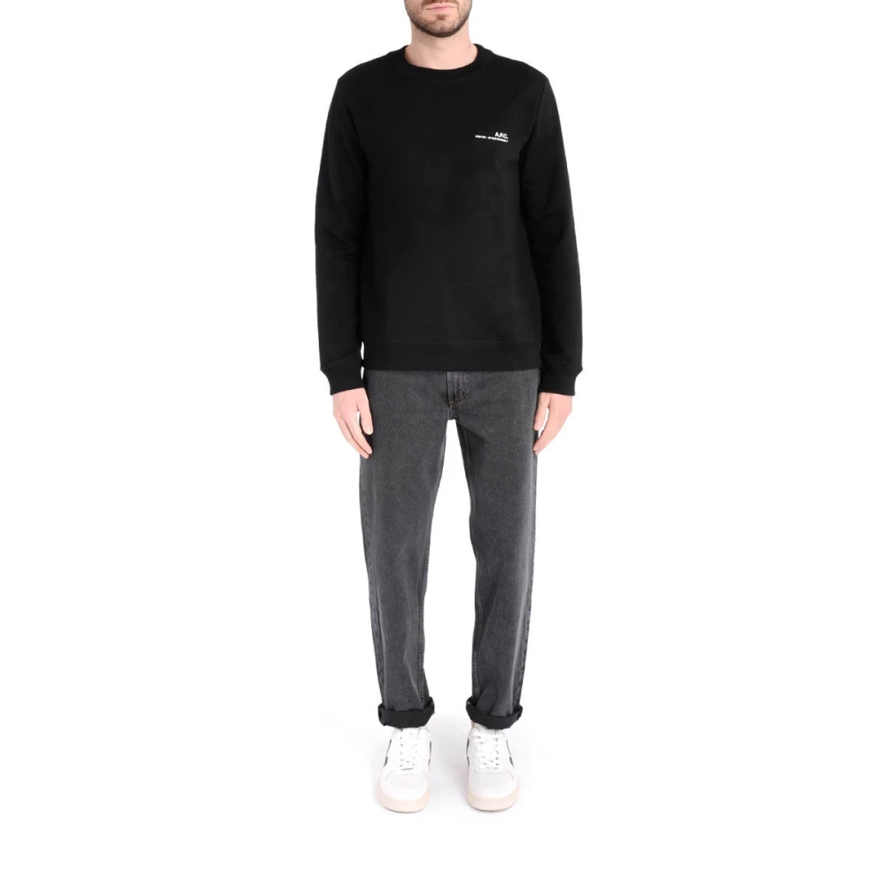 A.p.c. Zwarte Katoenen Heren Sweatshirt met Wit Logo Black Heren