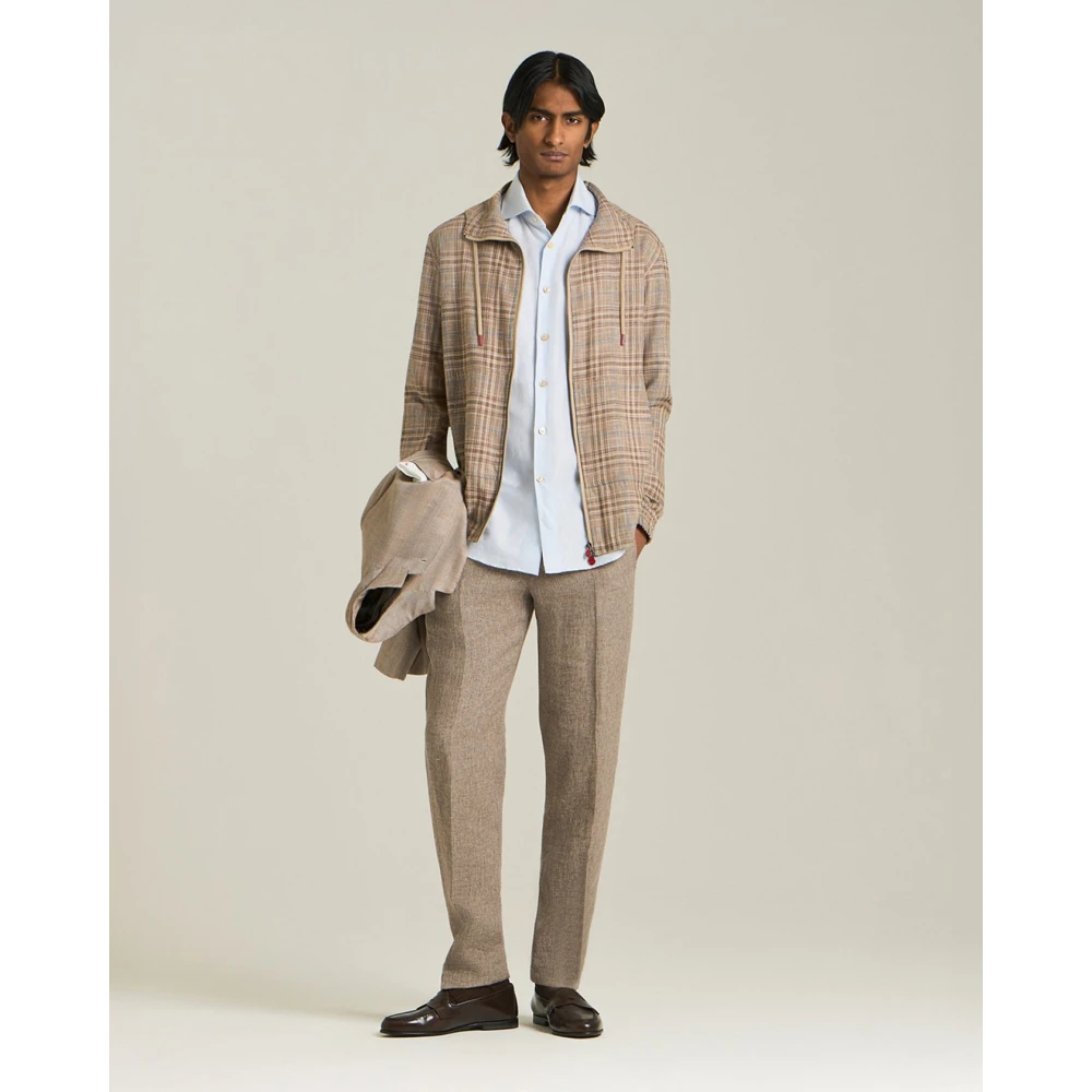 Kiton Herringbone Patroon Cashmere Blend Blazer Beige Heren