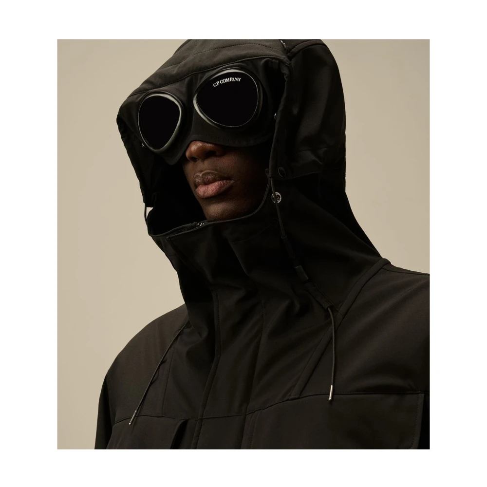 C.P. Company Zwarte Goggle Jas met Verborgen Bril Black Heren