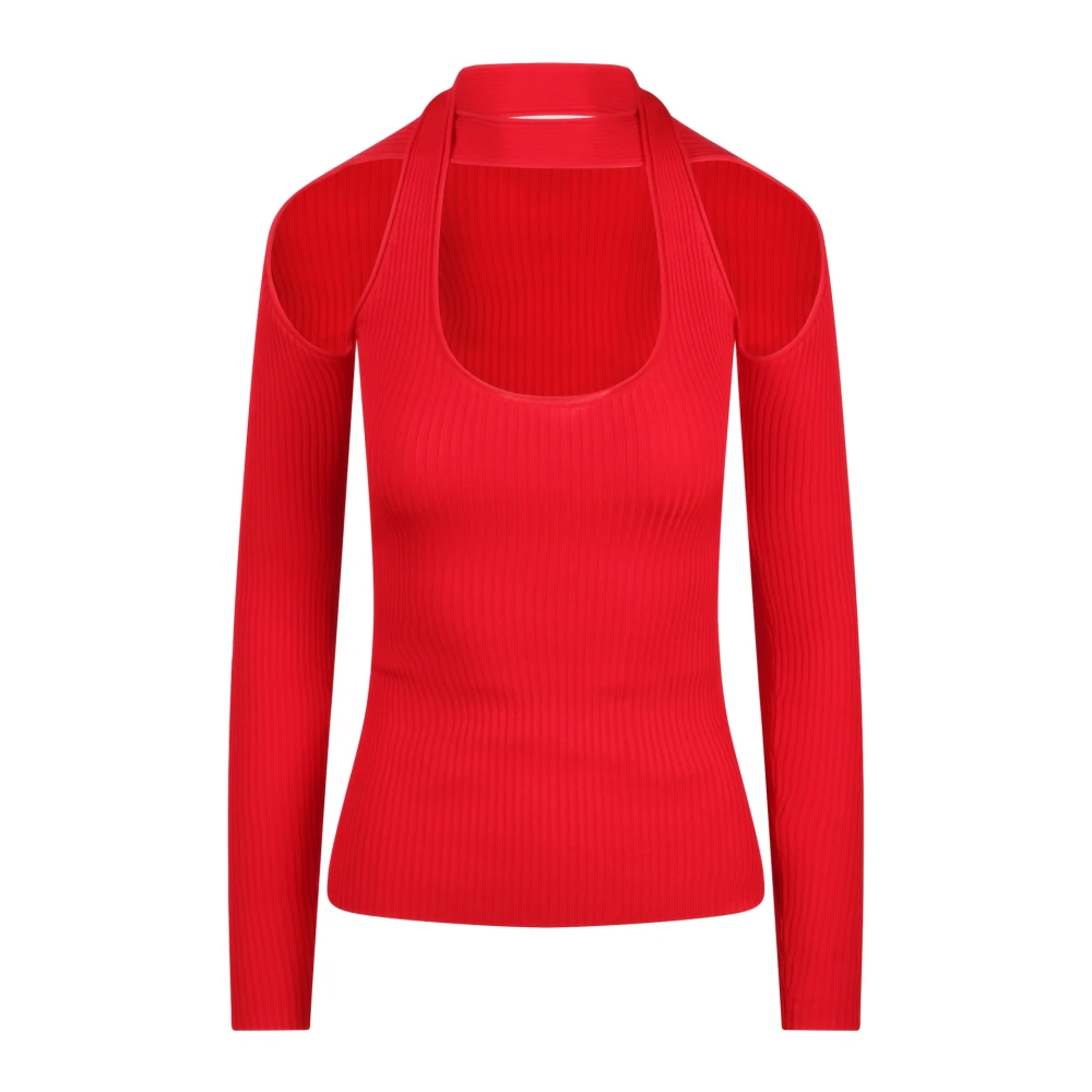 Coperni Geribbeld Viscose Cut-Out Top Red Dames