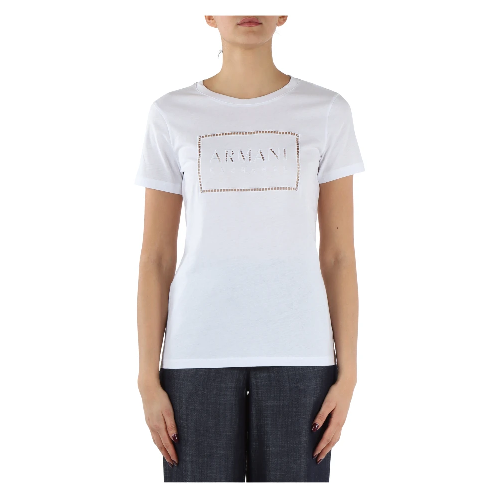 Armani Exchange Katoenen T-shirt met borduurwerk White Dames