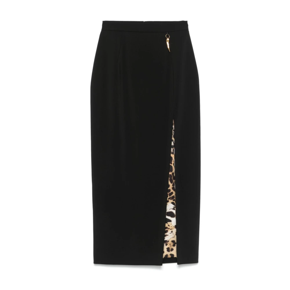 Roberto Cavalli Stretch Cady Midi Rok met Split Black Dames
