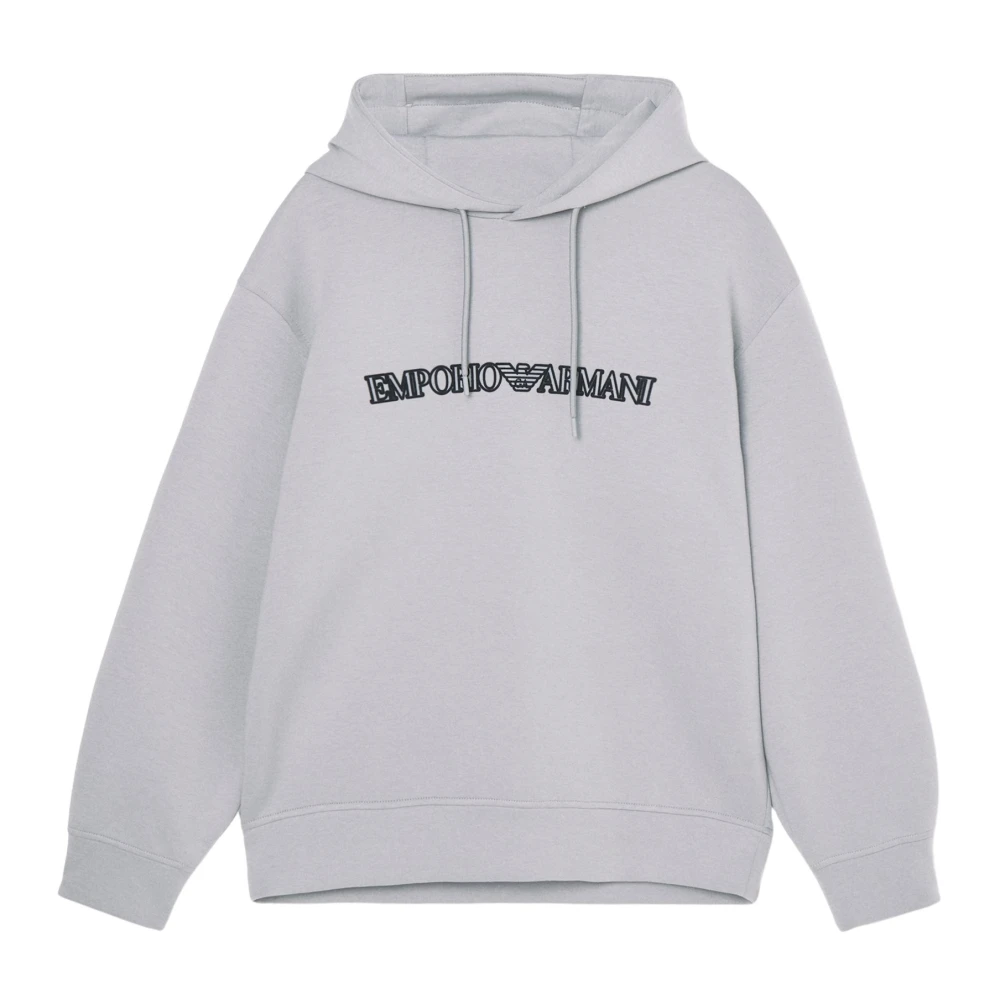 Emporio Armani Hoodie met logo en flockprofiel Gray Heren