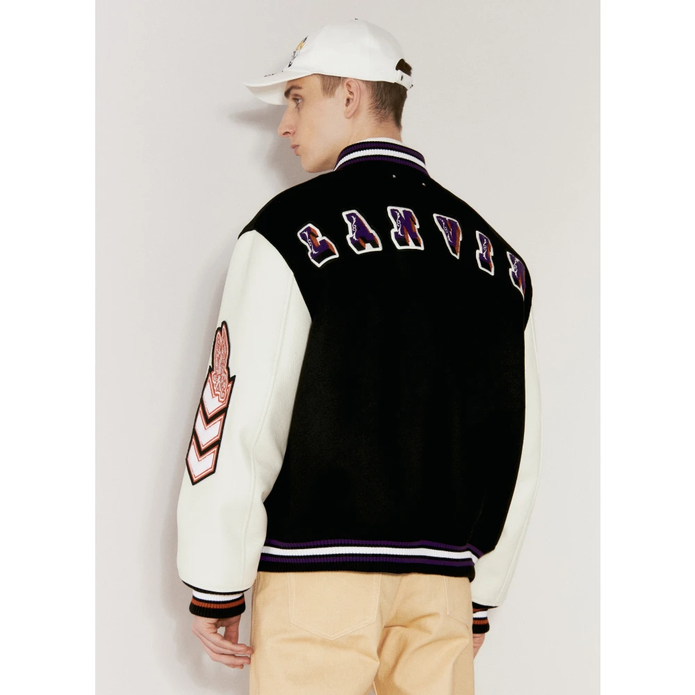 Lanvin Logo Patch Leren Mouw Varsity Jack Black Heren