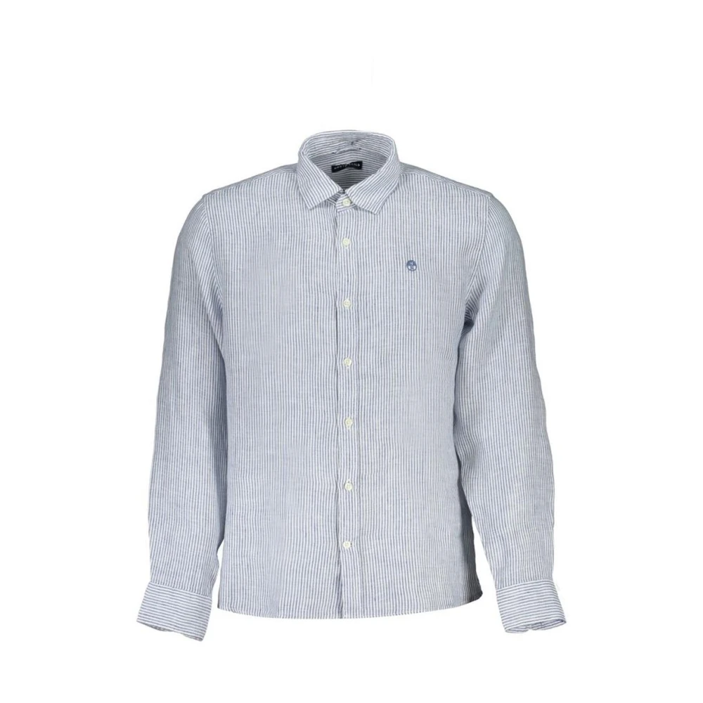 North Sails Uomo Blu - Camicia In Lino A Righe Con Colletto Francese - Shirts - S - Immagine 3