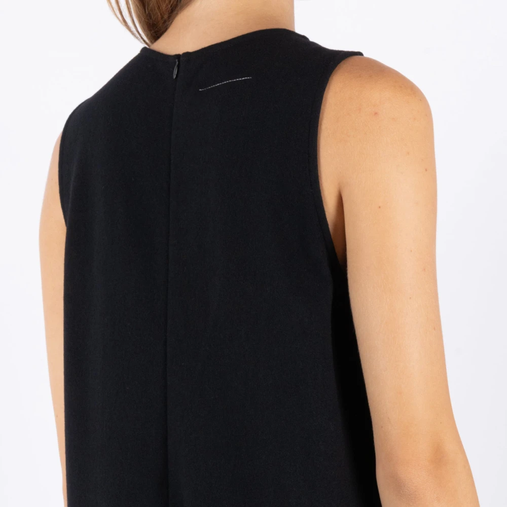 MM6 Maison Margiela Zwarte Wollen Blend Trui Jurk Black Dames