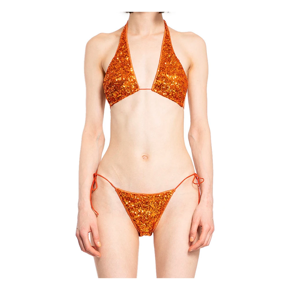 Oseree Pailletten Gekruiste Bikini Set Orange Dames