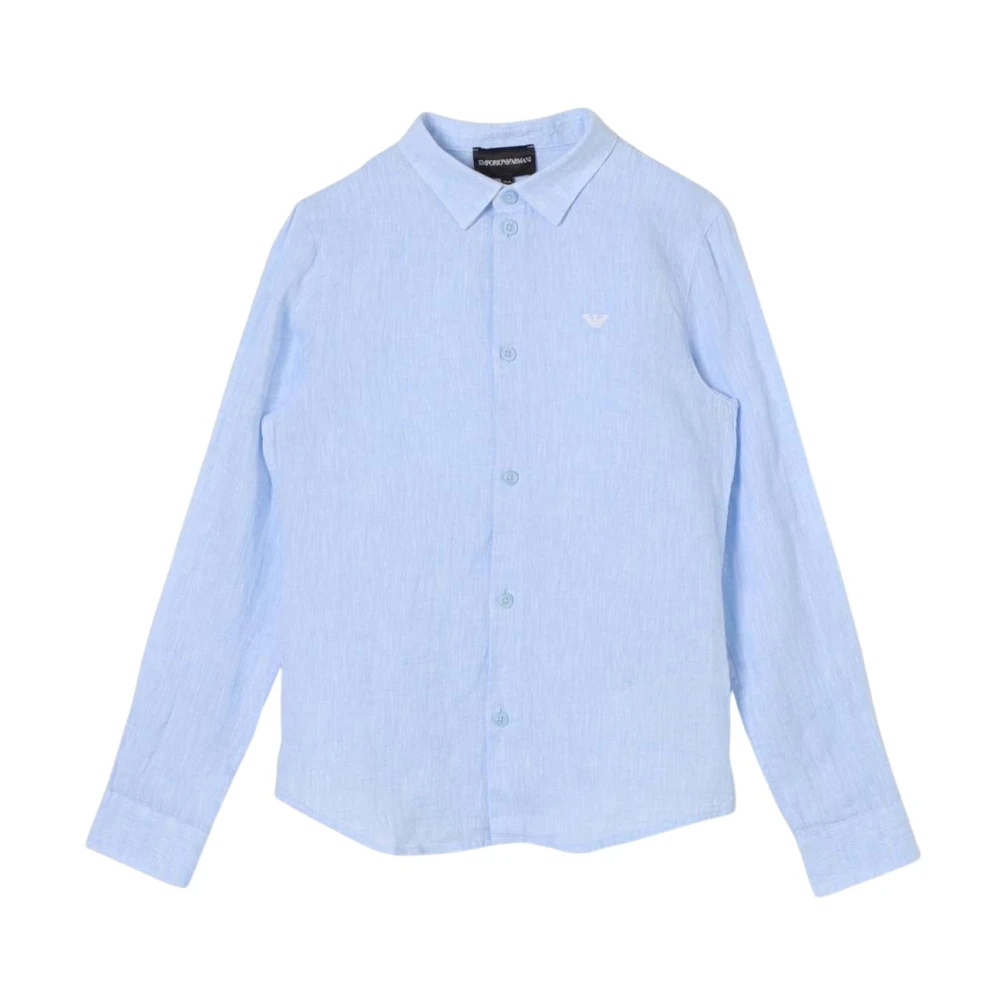 Emporio Armani Mannelijk Blauw Klassieke Linnen Overhemd Lange Mouwen