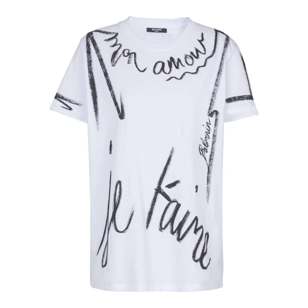Balmain T-shirt met korte mouwen met 'Je t'aime' print White Dames