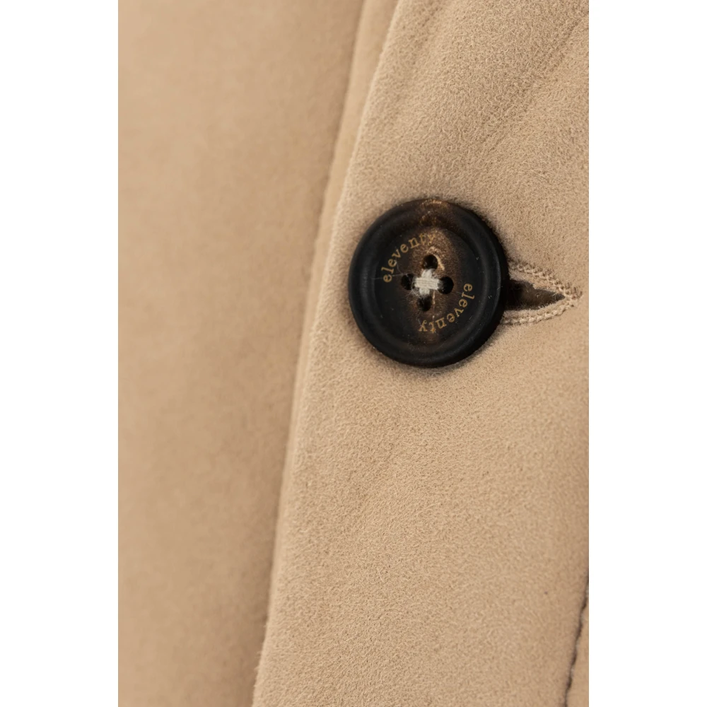 Eleventy Beige Gebreide Kraag Jas met Knopen Beige Heren