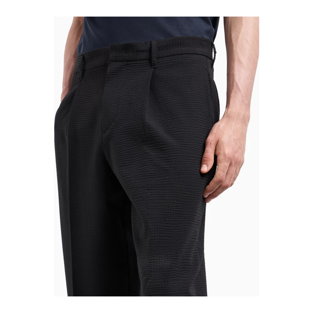 Emporio Armani Zwarte Chino Broek Seersucker Black Heren
