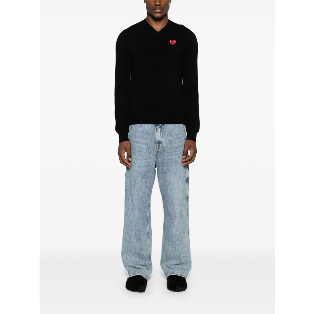 Comme des Garçons Zwarte wollen trui met hart Black Heren