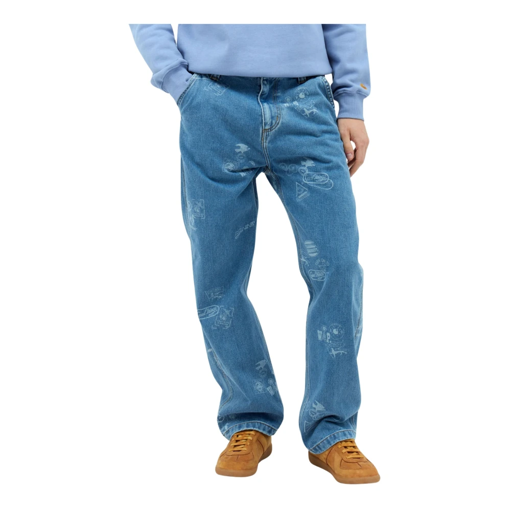 Carhartt WIP Jacquard Stamp Straight Leg Jeans Blue Heren