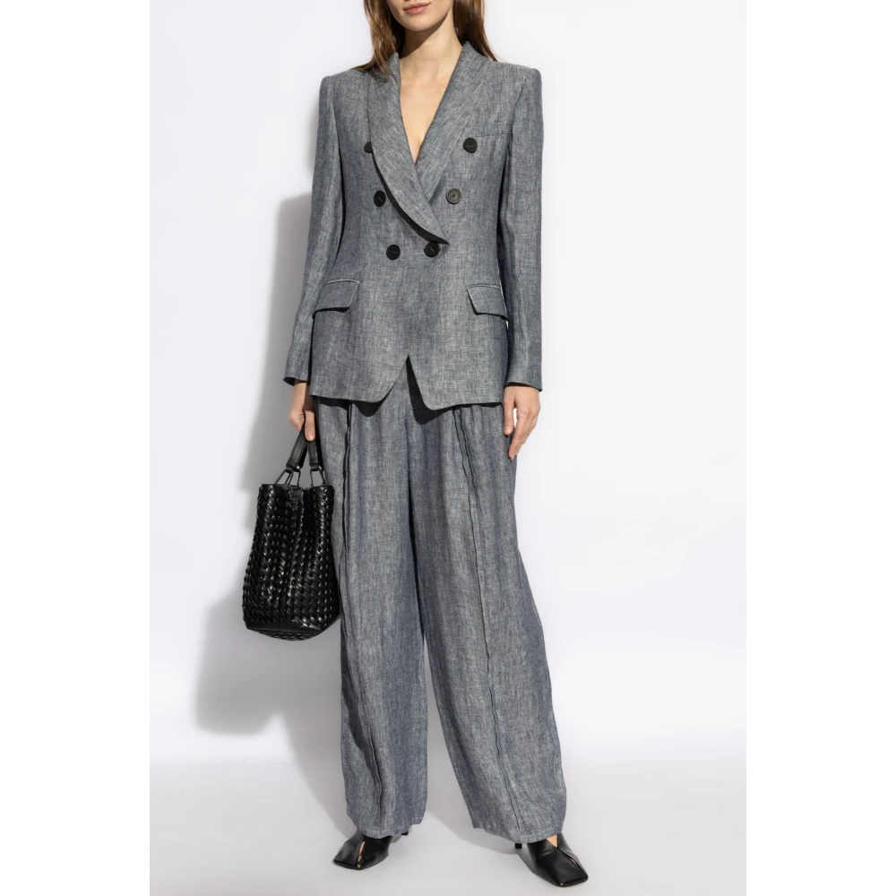 Emporio Armani Linnen broek met stiksels op de benen Gray Dames