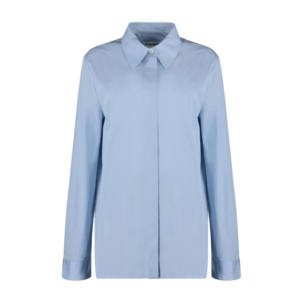 Jil Sander Women's Blue Shirts, S, Striped Cotton Shirt