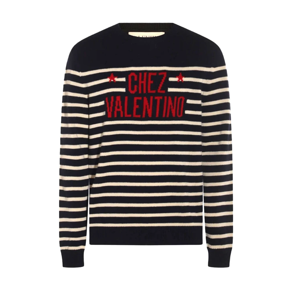 Valentino Garavani Men's Blue Chez Motif Jumper - Round-Neck Knitwear - Xl - Knitwear