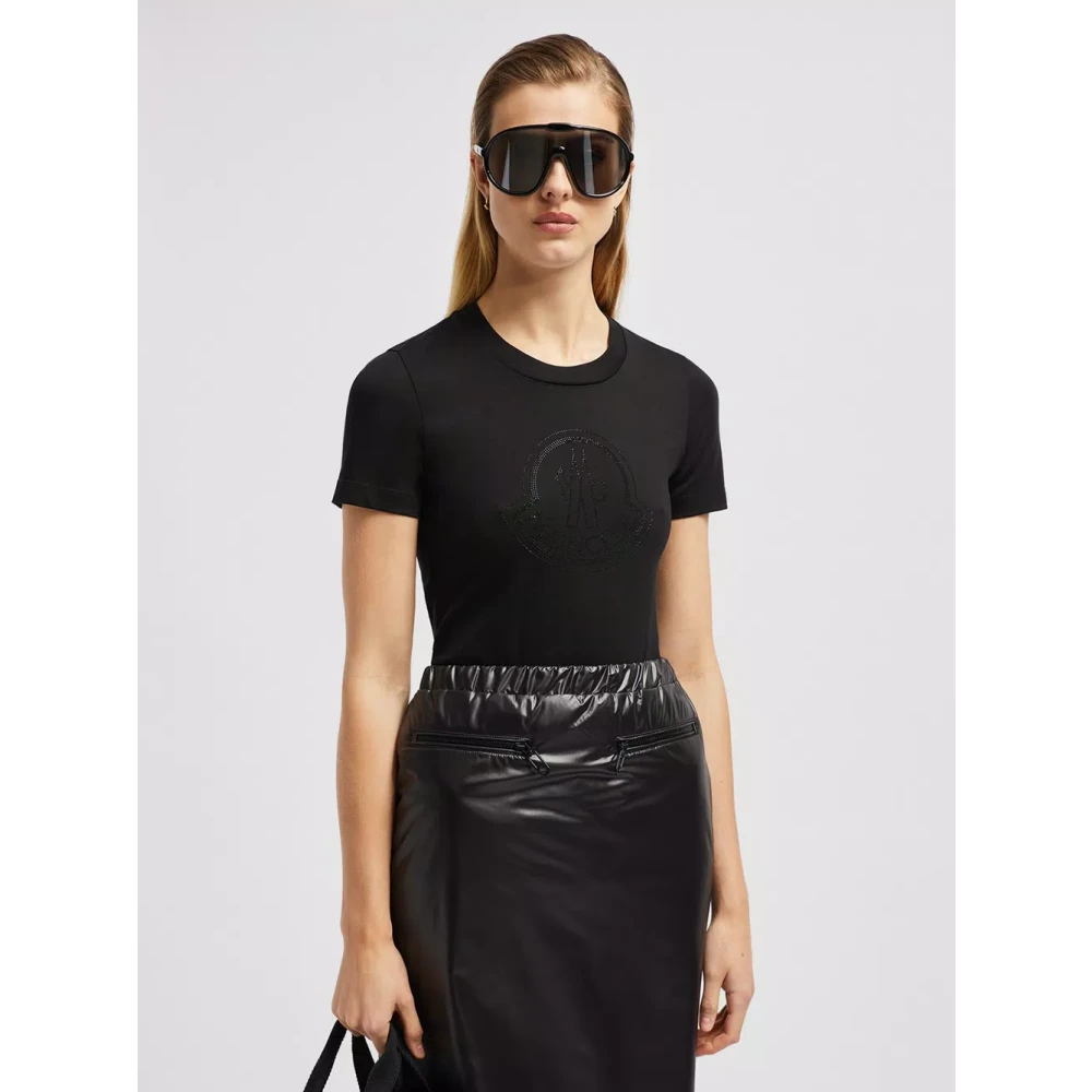 Moncler Zwart T-shirt met kristallogo Black Dames