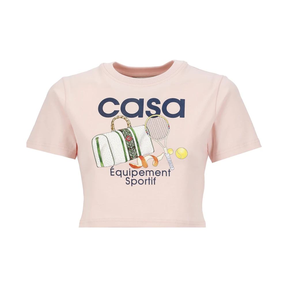 Casablanca Roze Katoenen T-shirt met Logo Print Pink Dames