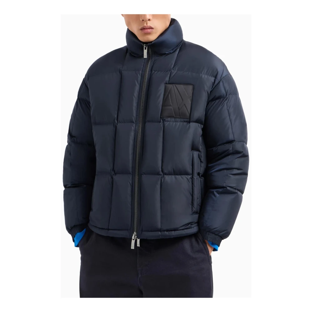 Armani Exchange Blauwe Gewatteerde Funnel Neck Ritsjas Blue Heren