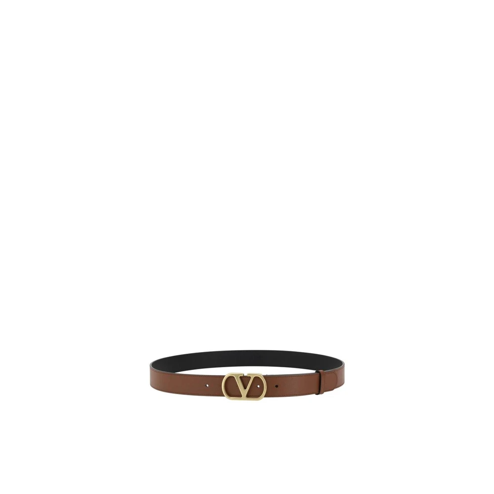 Valentino Garavani VLogo Leren Riem met Contrasterende Gesp Brown Heren