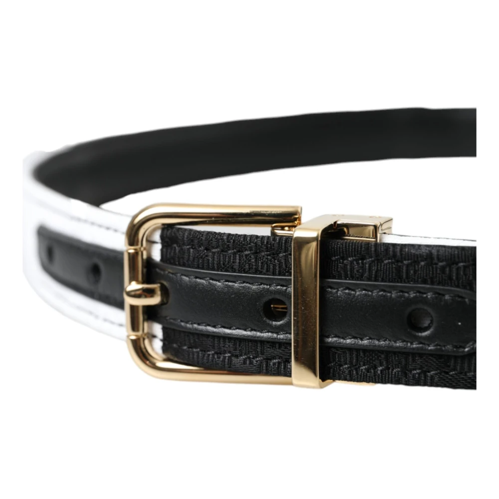 Dolce & Gabbana Zwart Wit Patchwork Metalen Gesp Riem Black Dames
