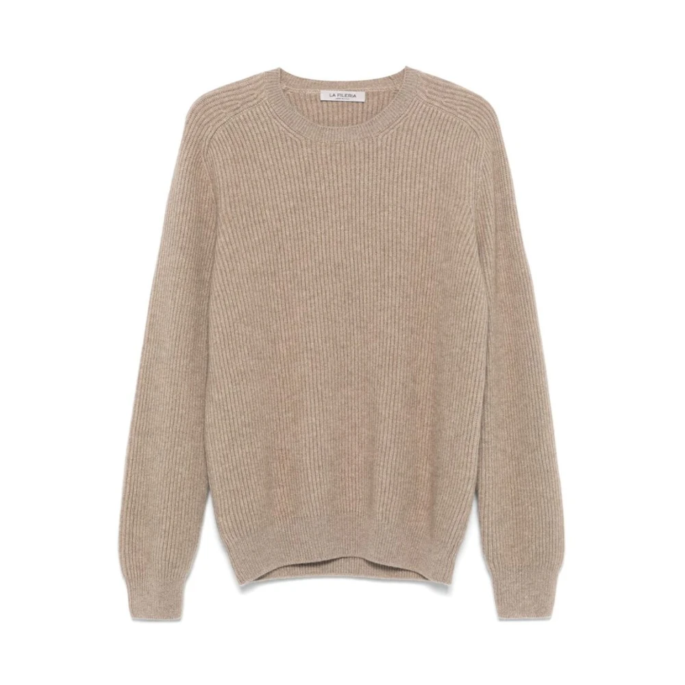 La Fileria Kasjmier Ribgebreide Ronde Hals Sweater Brown Heren