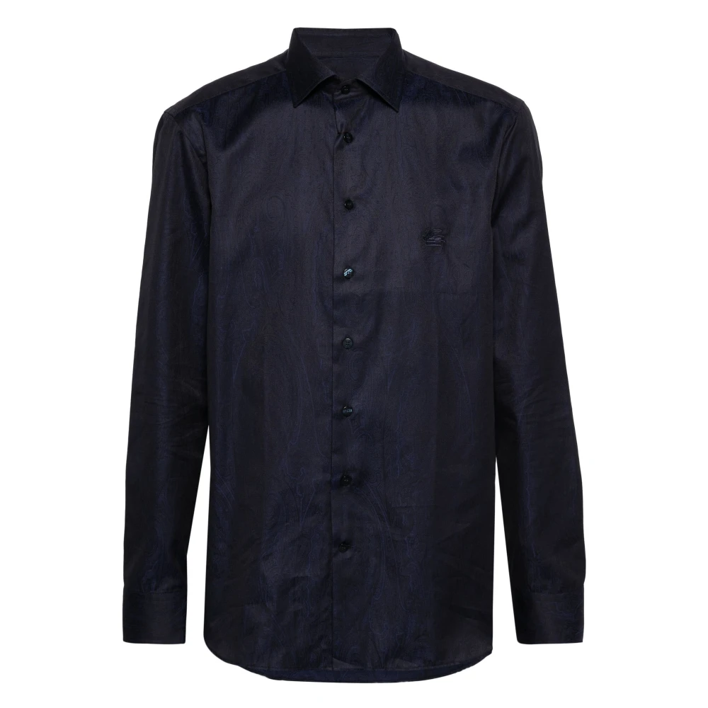 ETRO Zwarte Paisley Jacquard Overhemd met Lange Mouwen Black Heren