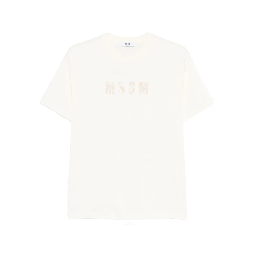 Msgm Beige Kids Short Sleeve T-Shirts, Male, 12 Y, T-Shirts And Polos
