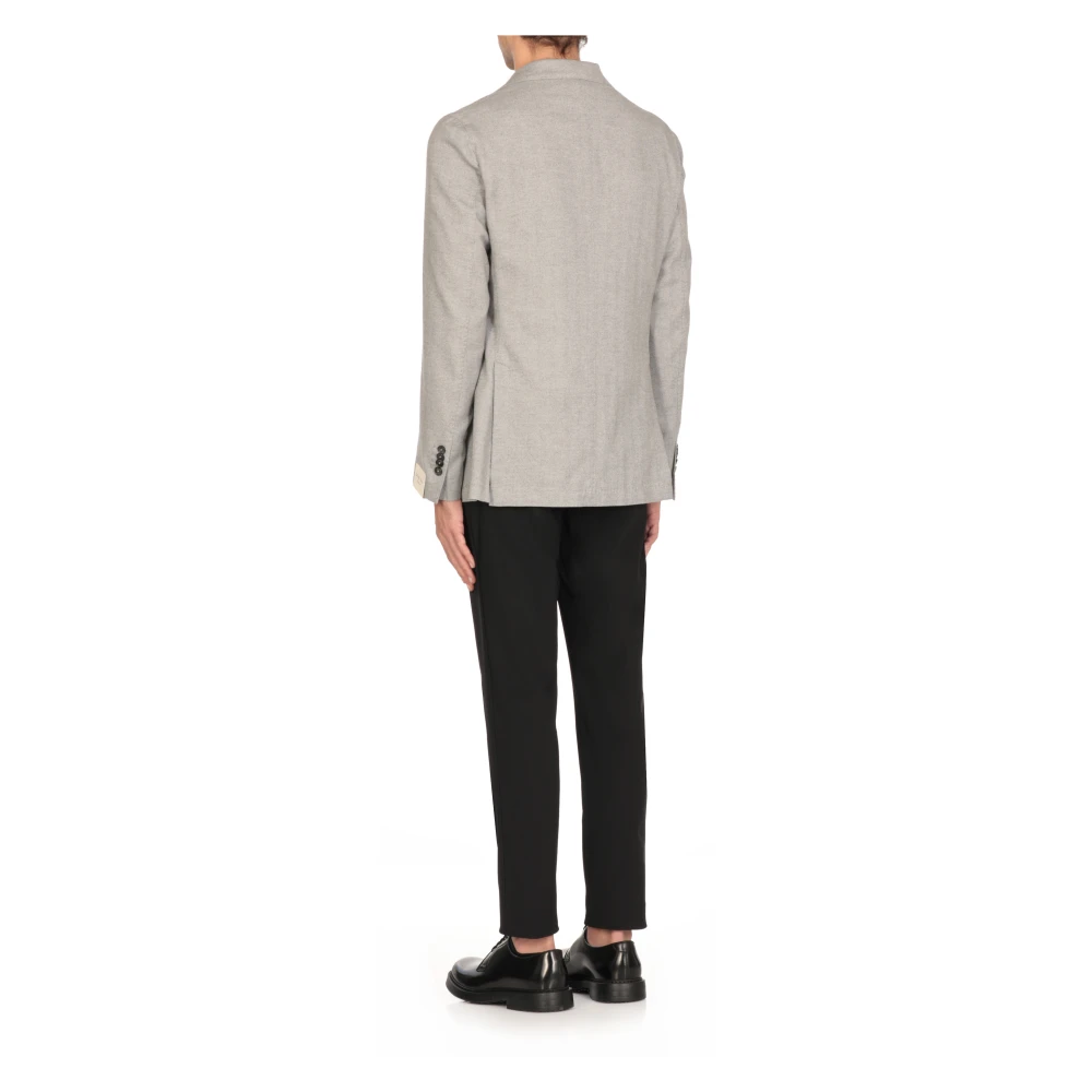 Lubiam Grijze Katoenen Jas met Herringbone Patroon Gray Heren