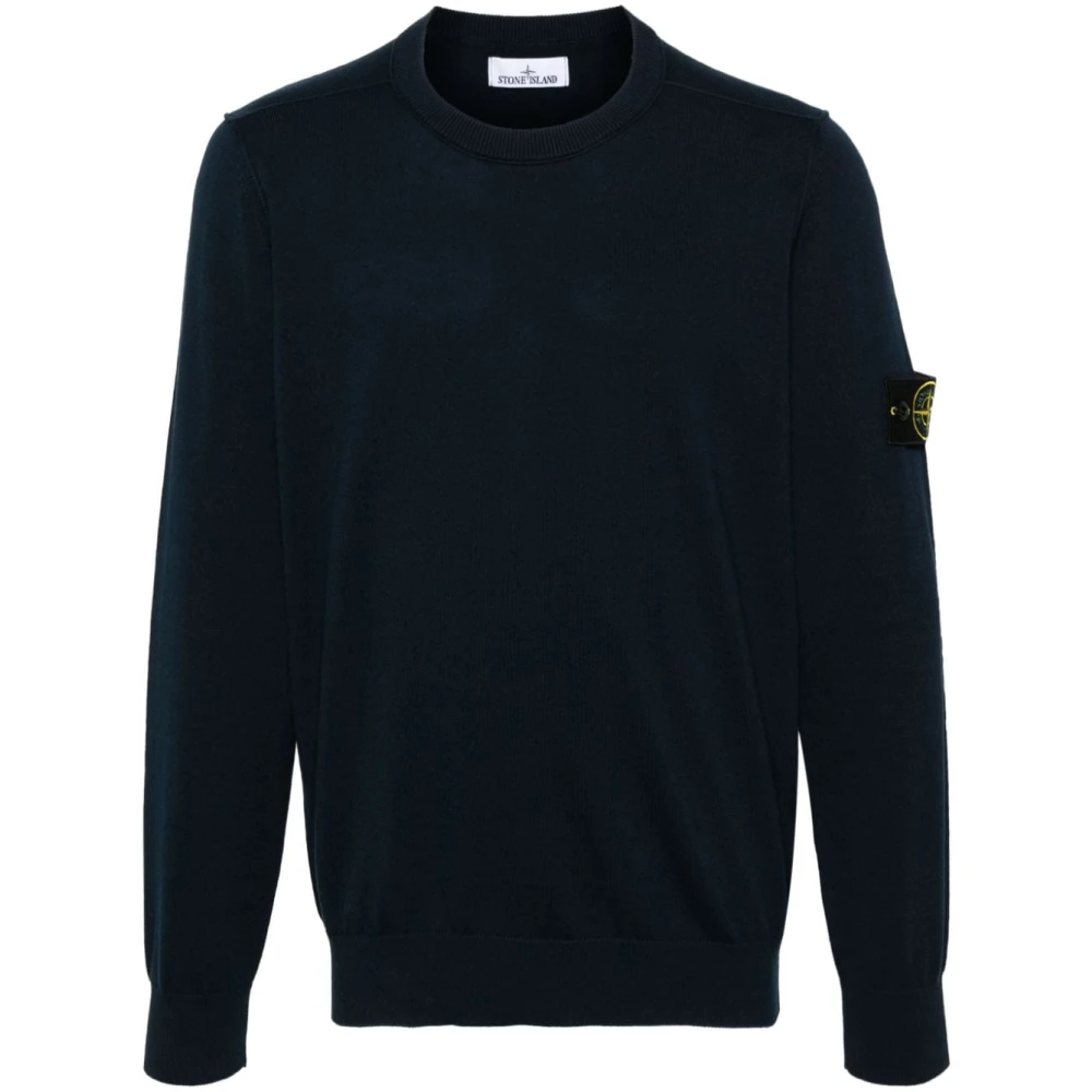 Stone Island Blauwe Fijngebreide Trui met Naaddetails Blue Heren