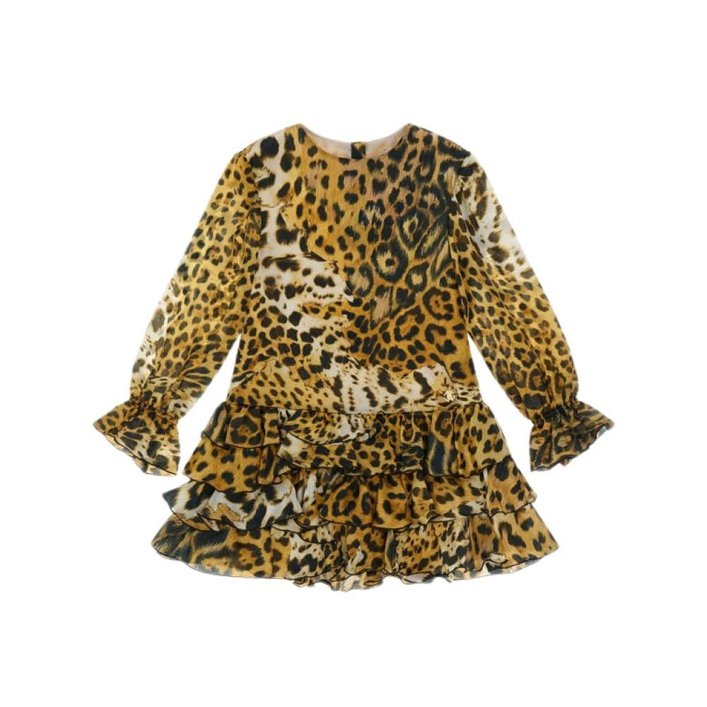 Roberto Cavalli Girls Brown Dresses, 4 Y, Leopard Print Flounce Dress