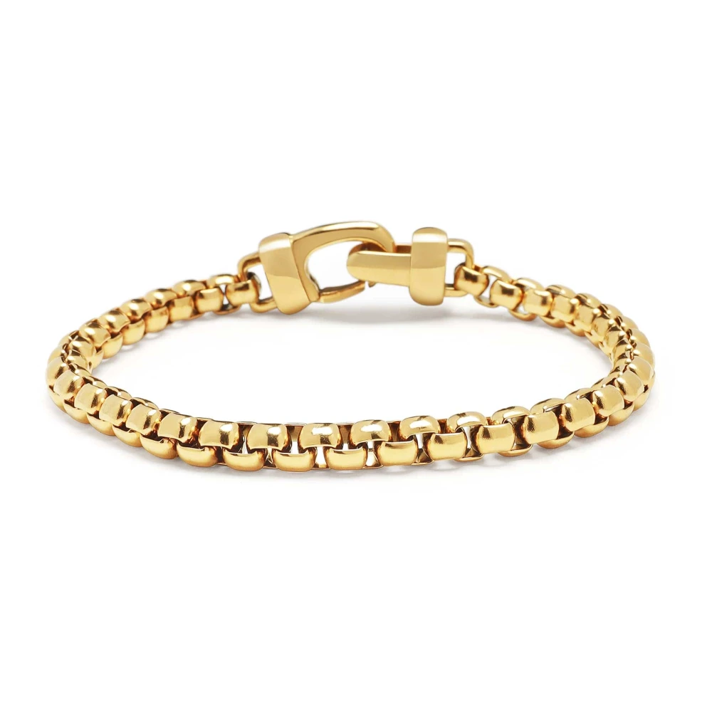 Nialaya 5mm Gold Box Chain Classic Bracelet Yellow, Herr